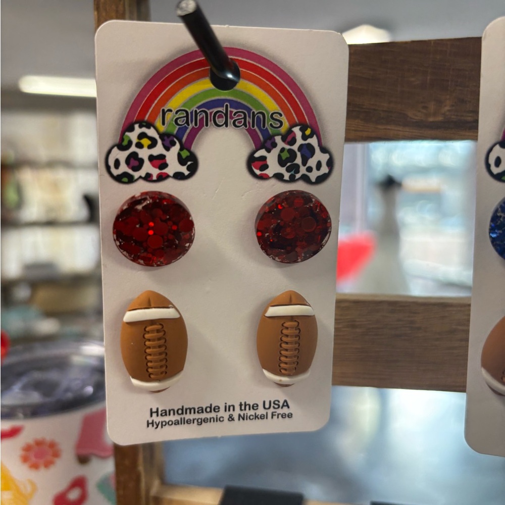 Blue Glitter and Brown Football Earrings